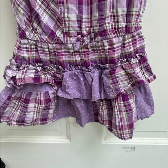 The Children's Place 3T Girls Purple Plaid Polka Dot Short Sleeve Dress - Picture 4 of 6